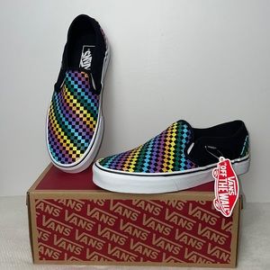 Vans Asher Slip On Comfort Sneaker, Women's Size 8 Rainbow Multi